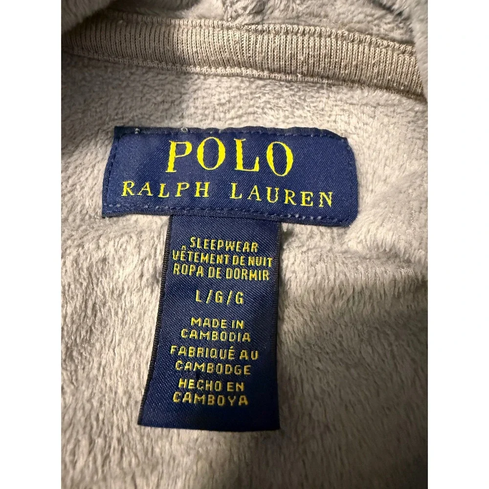 Polo Ralph Lauren Mens Grey Velour Sleepwear Hoodie Logo Large Cozy Luxury Comfy